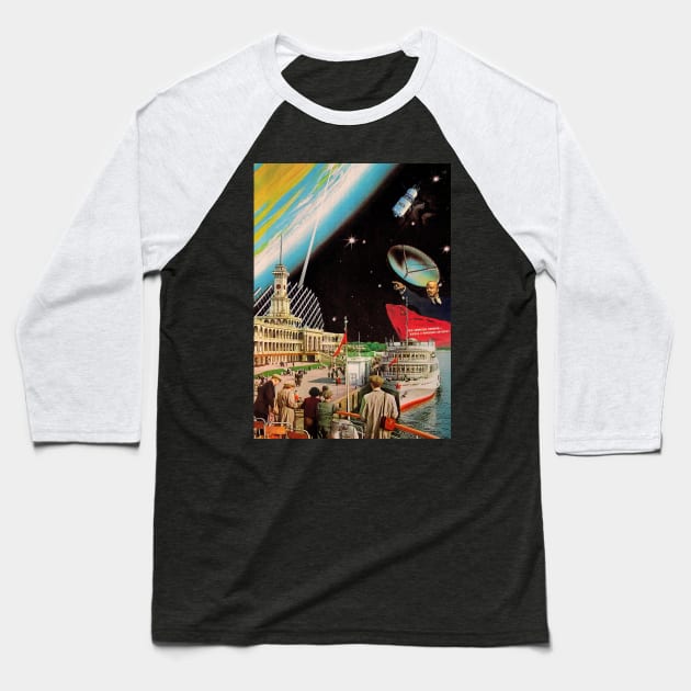 Soviet space & ship, 1970s collage — vintage retro space collage art Baseball T-Shirt by Synthwave1950